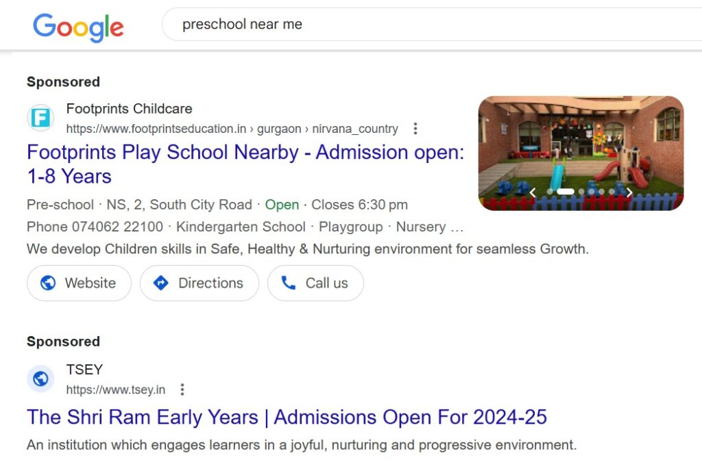 google ads for preschool
