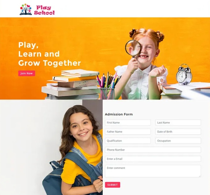 landing page design for preschool